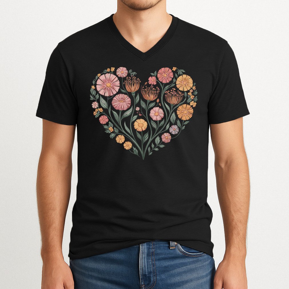 Flowers Heart Boho Wildflowers V-Neck T-Shirt