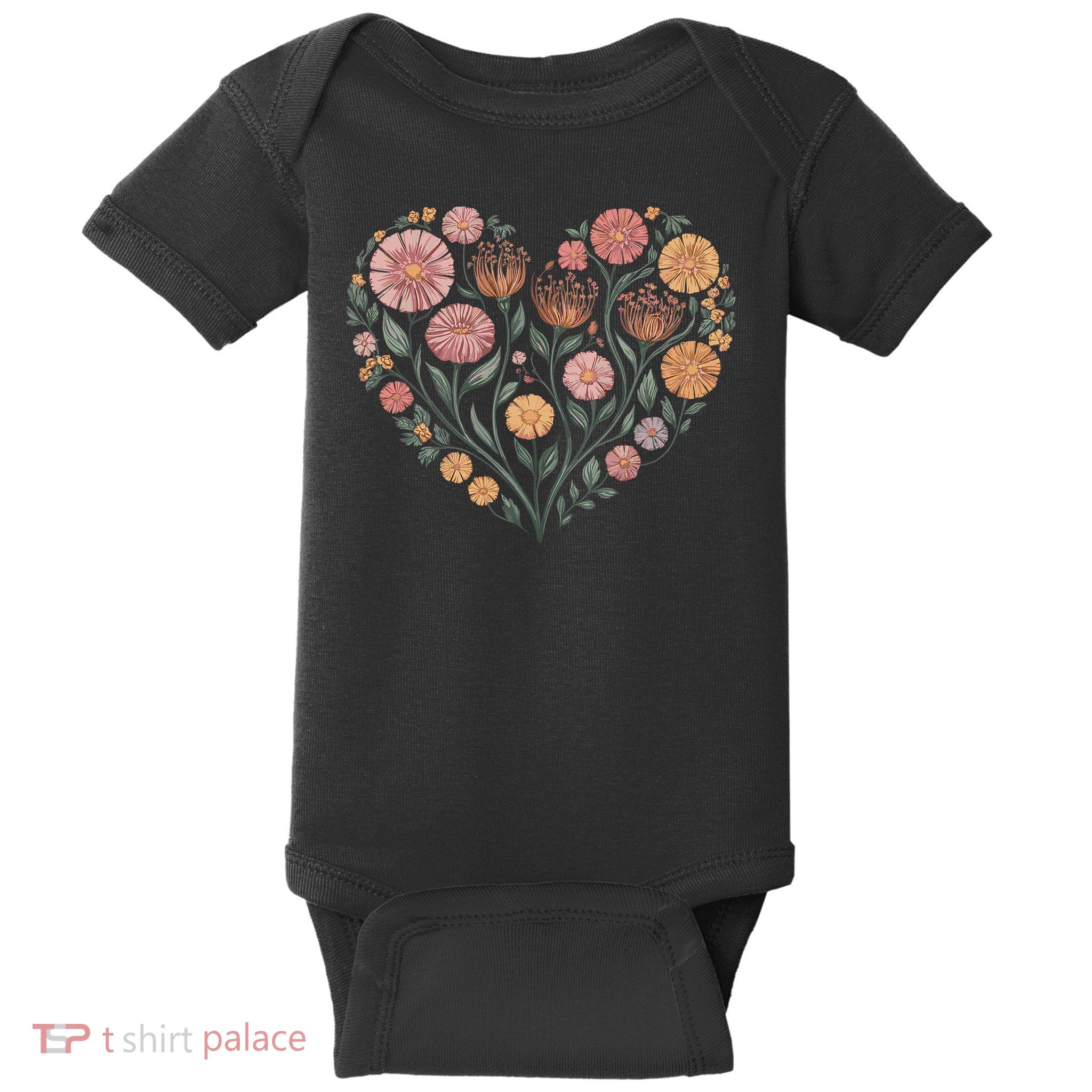 Flowers Heart Boho Wildflowers Baby Bodysuit