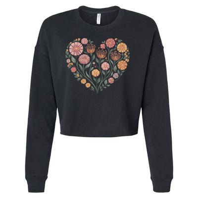 Flowers Heart Boho Wildflowers Cropped Pullover Crew