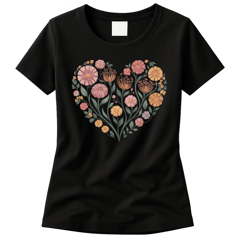 Flowers Heart Boho Wildflowers Womens T-Shirt