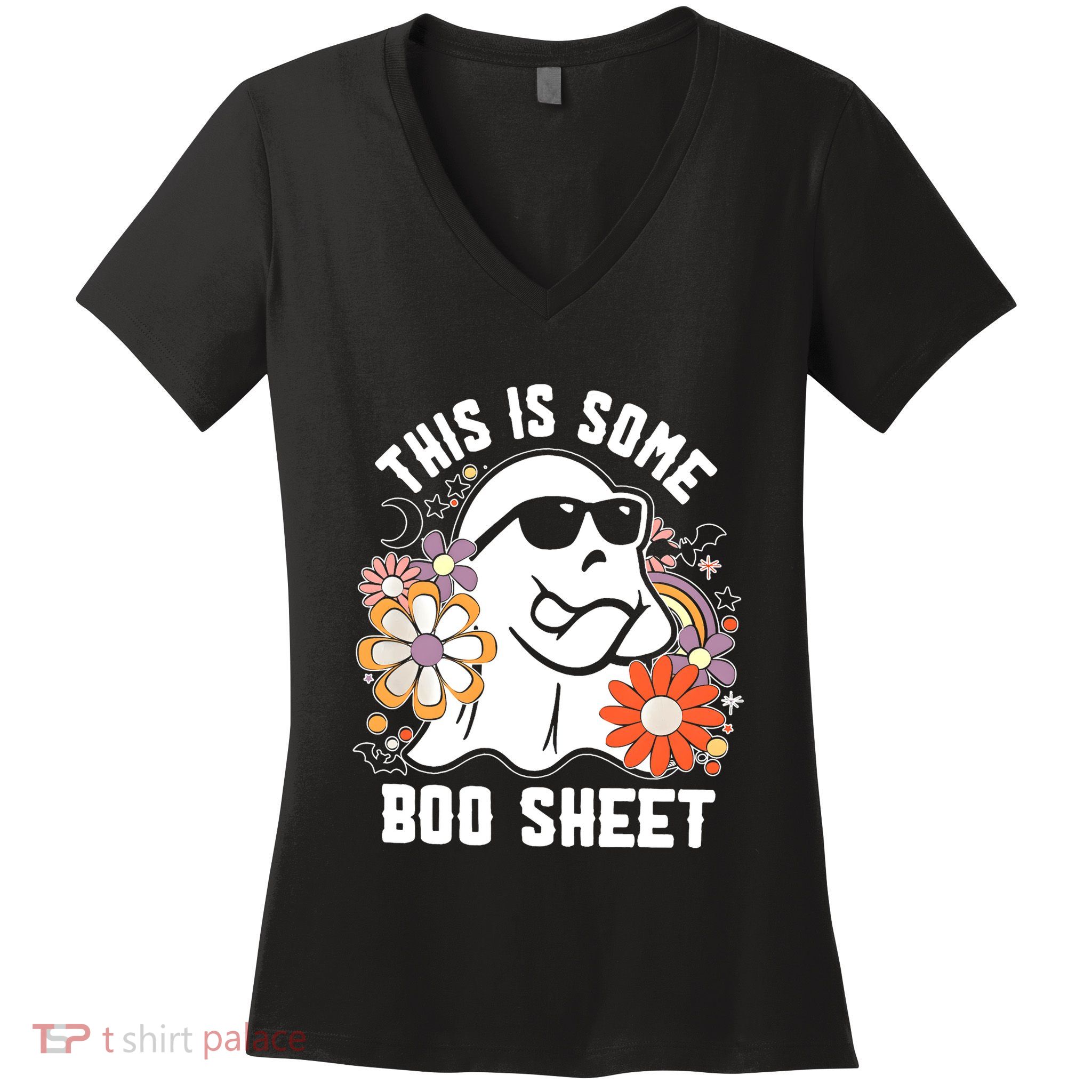 Funny Halloween Boo Ghost Costume This Is Some Boo Sheet Women's V-Neck T-Shirt