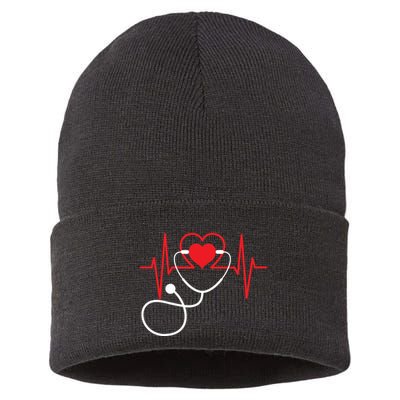 Funny Heart Beats Nurse Nursing Medical Sustainable Knit Beanie