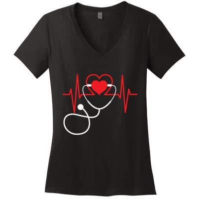 Funny Heart Beats Nurse Nursing Medical Women's V-Neck T-Shirt