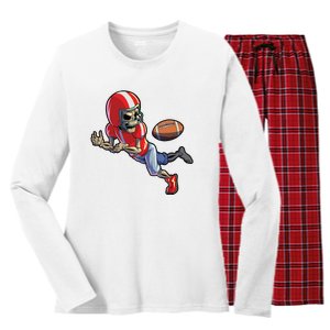 Football Halloween Boy Skeleton Halloween Women's Long Sleeve Flannel Pajama Set 