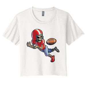 Football Halloween Boy Skeleton Halloween Women's Crop Top Tee