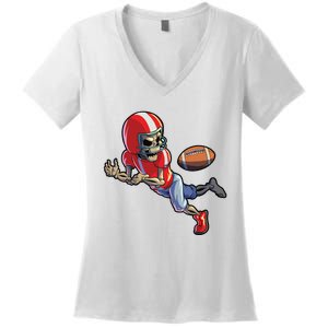 Football Halloween Boy Skeleton Halloween Women's V-Neck T-Shirt