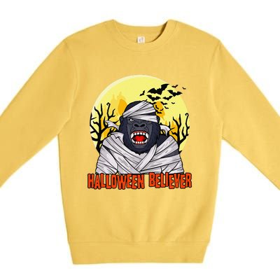 Funny Halloween Believer Scary Bigfoot Mummy Sasquatch Premium Crewneck Sweatshirt