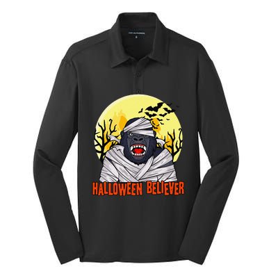 Funny Halloween Believer Scary Bigfoot Mummy Sasquatch Silk Touch Performance Long Sleeve Polo