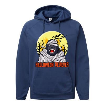 Funny Halloween Believer Scary Bigfoot Mummy Sasquatch Performance Fleece Hoodie