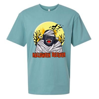 Funny Halloween Believer Scary Bigfoot Mummy Sasquatch Sueded Cloud Jersey T-Shirt