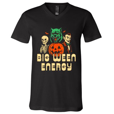 Funny Halloween Big Ween Energy V-Neck T-Shirt