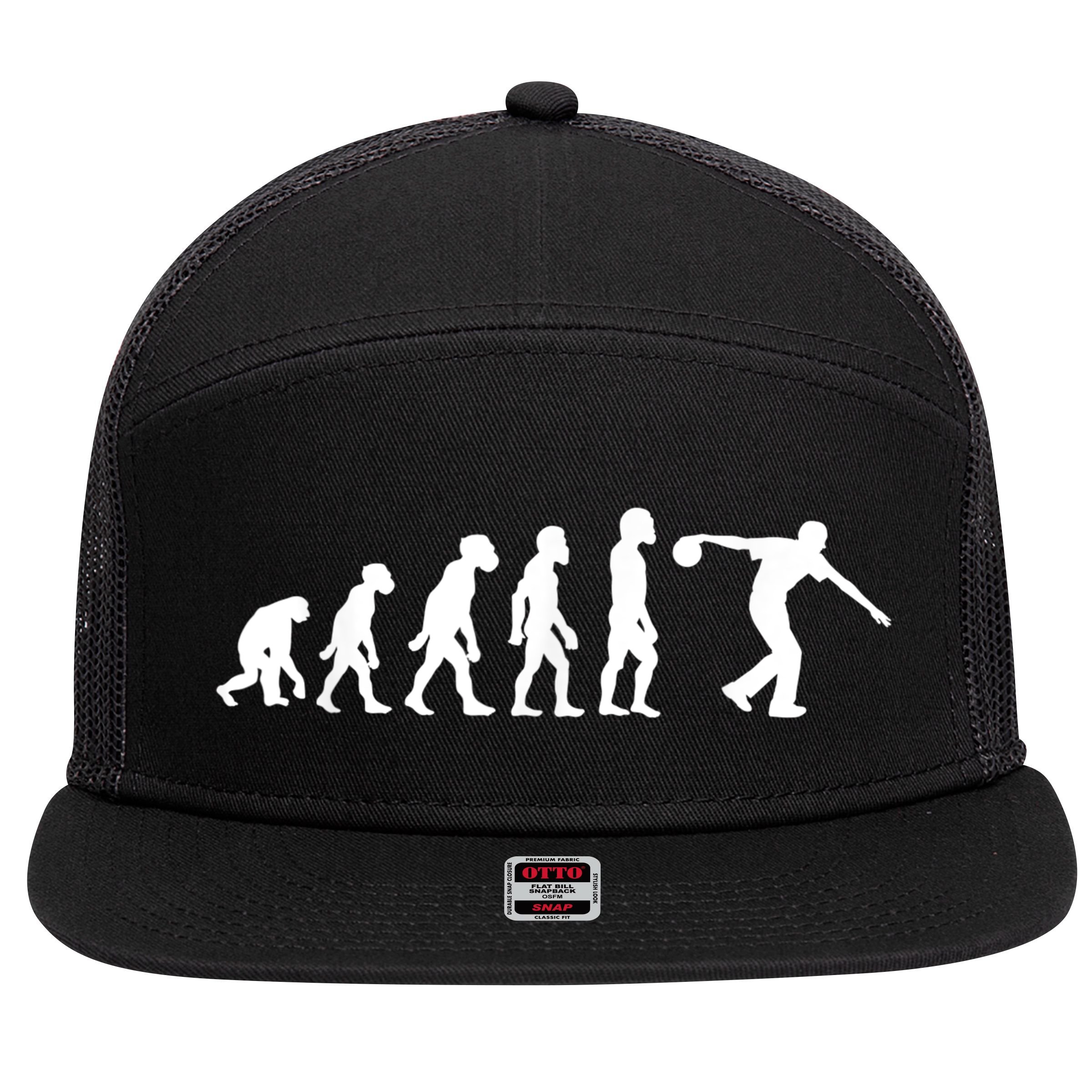 Funny Human Bowling Evolution Pin Ball Bowler Player 7 Panel Mesh Trucker Snapback Hat
