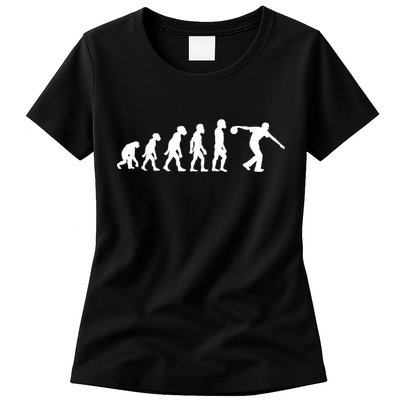 Funny Human Bowling Evolution Pin Ball Bowler Player Womens T-Shirt