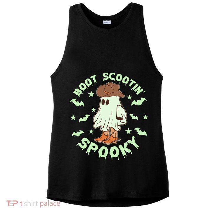 Funny Halloween Boot Scootin Spooky Cowboy Ghost Ladies PosiCharge Tri-Blend Wicking Tank