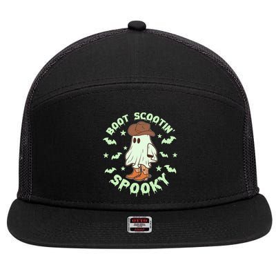 Funny Halloween Boot Scootin Spooky Cowboy Ghost 7 Panel Mesh Trucker Snapback Hat
