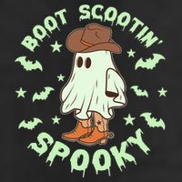 Funny Halloween Boot Scootin Spooky Cowboy Ghost 7 Panel Mesh Trucker Snapback Hat