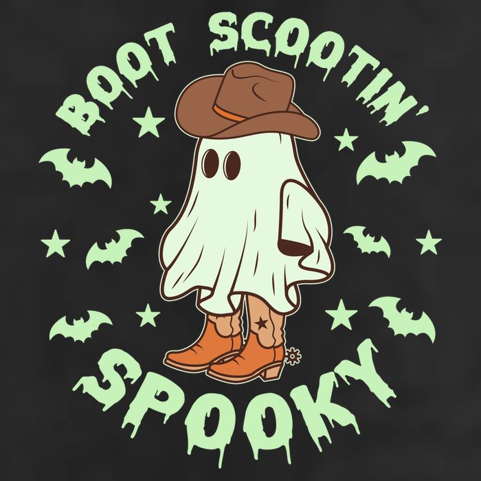 Funny Halloween Boot Scootin Spooky Cowboy Ghost 7 Panel Mesh Trucker Snapback Hat