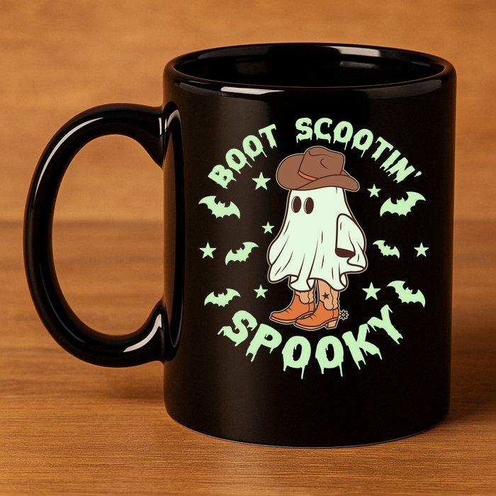 Funny Halloween Boot Scootin Spooky Cowboy Ghost 11oz C Handle Ceramic Mug