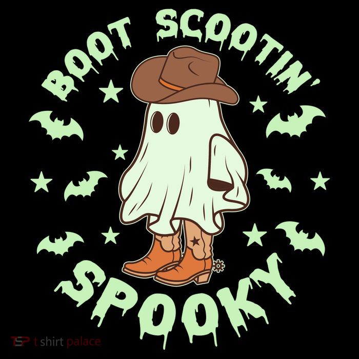 Funny Halloween Boot Scootin Spooky Cowboy Ghost Flat Bill Trucker Hat
