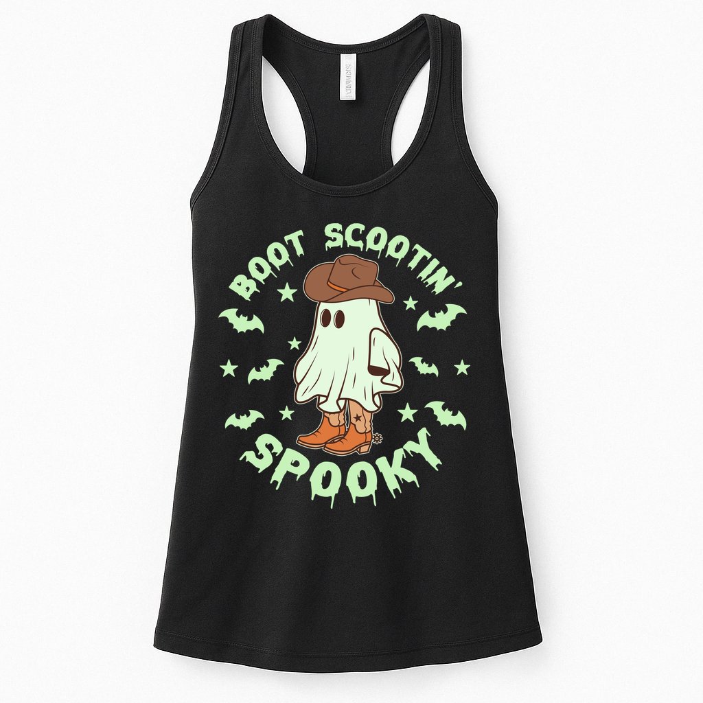 Funny Halloween Boot Scootin Spooky Cowboy Ghost Womens Tank Top