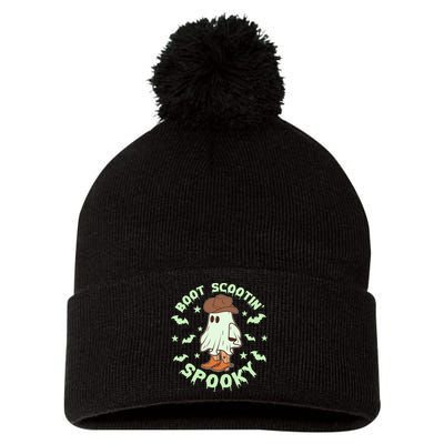 Funny Halloween Boot Scootin Spooky Cowboy Ghost Pom Pom 12in Knit Beanie