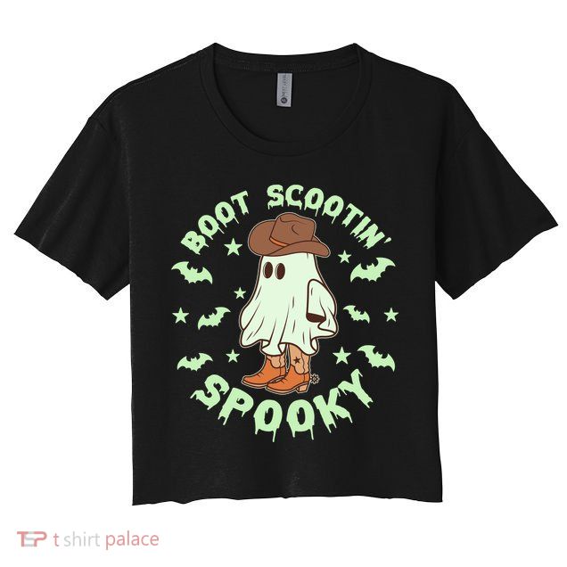 Funny Halloween Boot Scootin Spooky Cowboy Ghost Crop Top