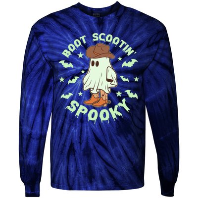 Funny Halloween Boot Scootin Spooky Cowboy Ghost Tie-Dye Long Sleeve Shirt