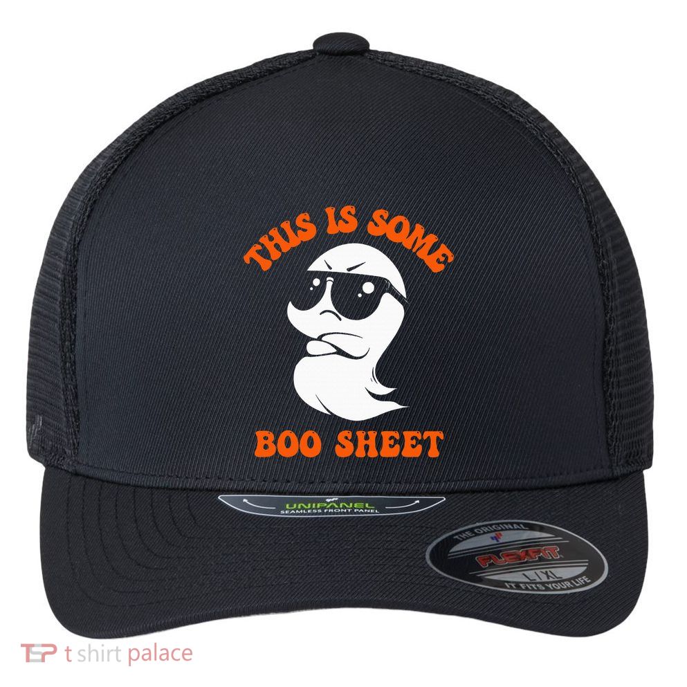 Funny Halloween Boo Ghost Costume This Is Some Boo Sheet Flexfit Unipanel Trucker Cap