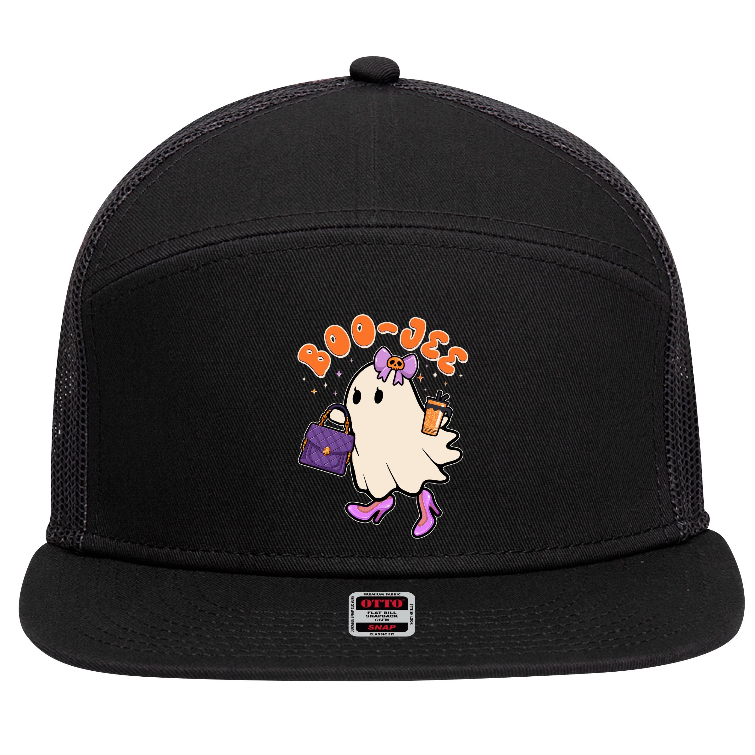 Funny Halloween BooJee Bougie Ghost Girl 7 Panel Mesh Trucker Snapback Hat