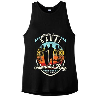 Funny Hanalei Bay Beach Surfing Kauai Surf Vintage Ladies PosiCharge Tri-Blend Wicking Tank