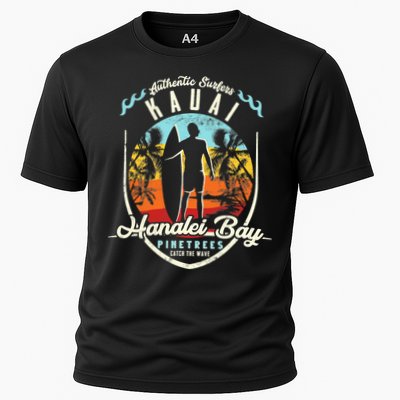 Funny Hanalei Bay Beach Surfing Kauai Surf Vintage Cooling Performance Crew T-Shirt