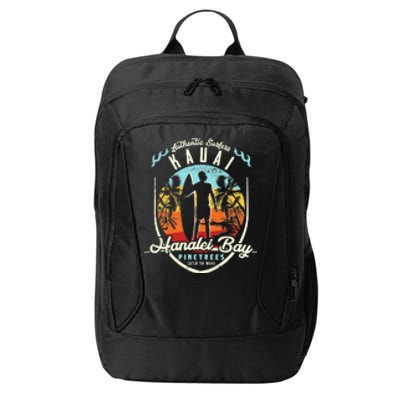 Funny Hanalei Bay Beach Surfing Kauai Surf Vintage City Backpack