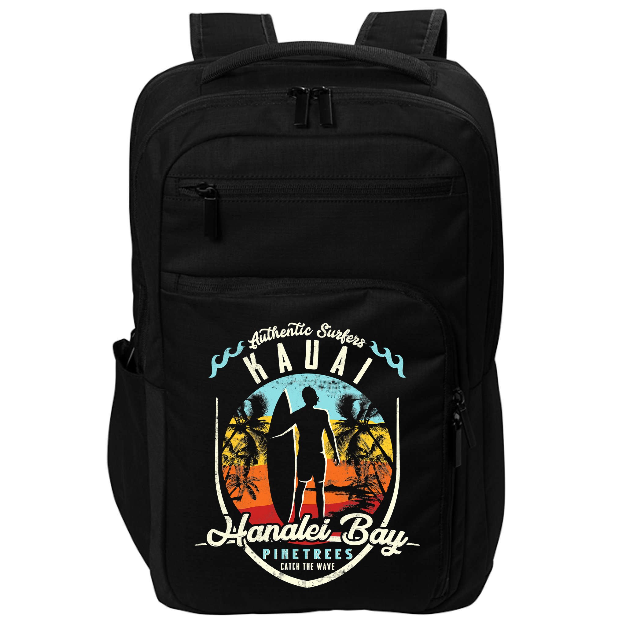 Funny Hanalei Bay Beach Surfing Kauai Surf Vintage Impact Tech Backpack