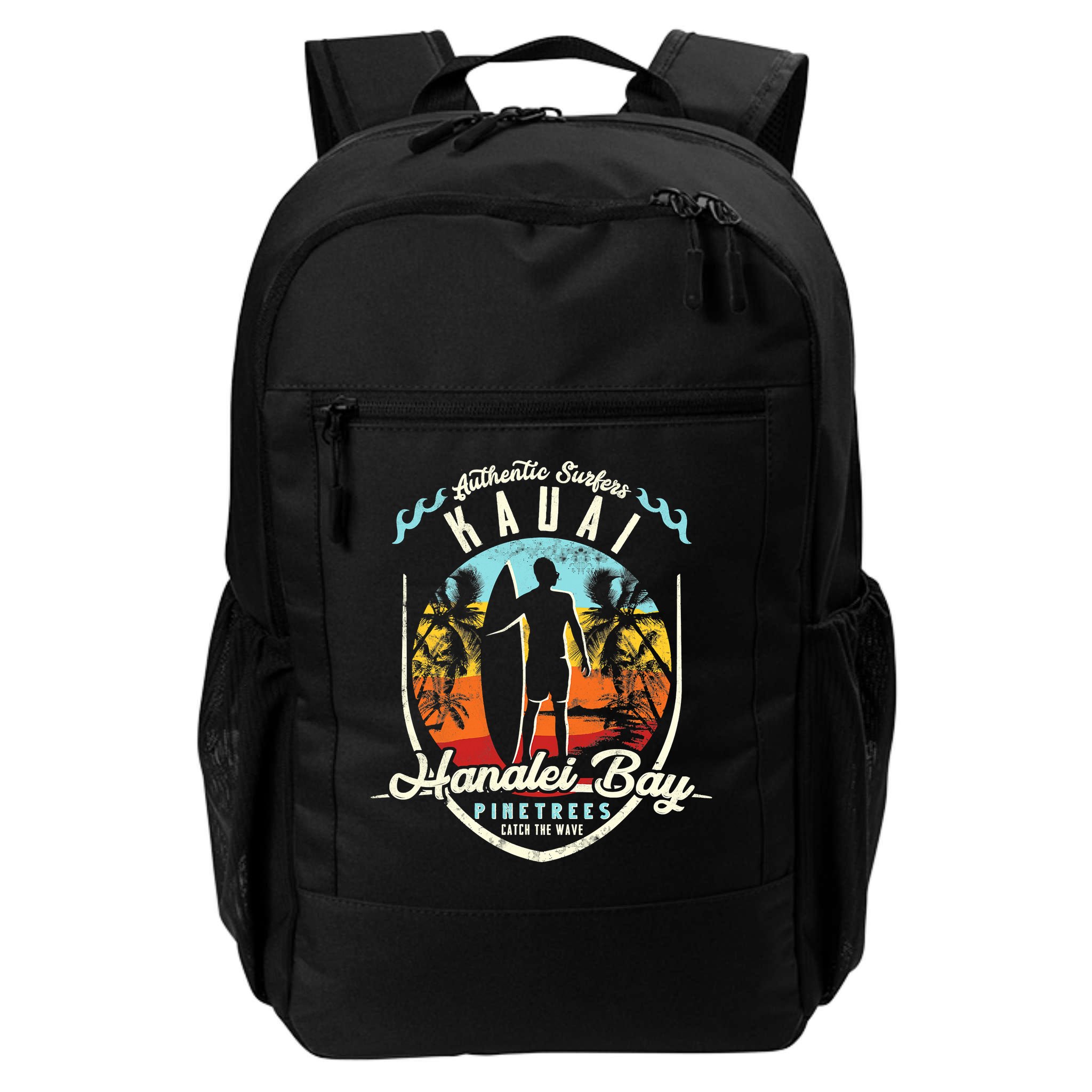 Funny Hanalei Bay Beach Surfing Kauai Surf Vintage Backpack