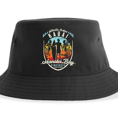 Funny Hanalei Bay Beach Surfing Kauai Surf Vintage Sustainable Bucket Hat