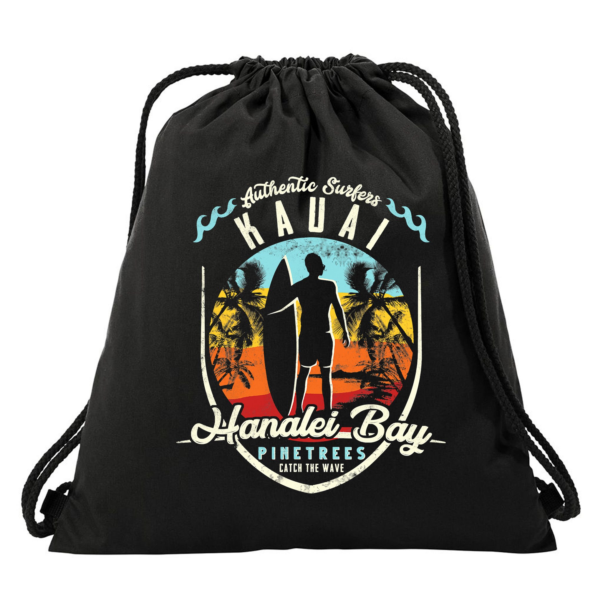 Funny Hanalei Bay Beach Surfing Kauai Surf Vintage Drawstring Bag