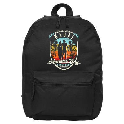 Funny Hanalei Bay Beach Surfing Kauai Surf Vintage 16 in Basic Backpack