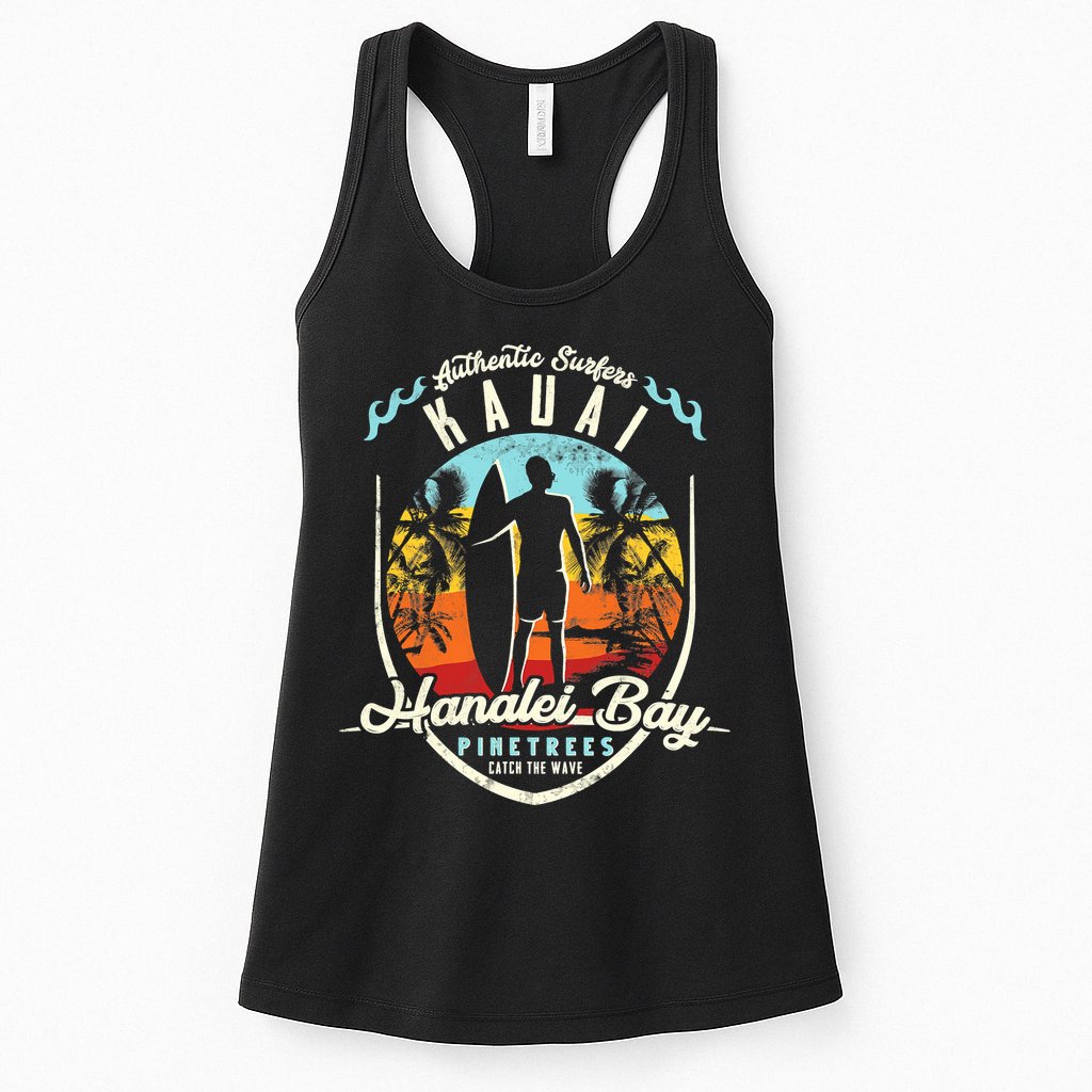 Funny Hanalei Bay Beach Surfing Kauai Surf Vintage Womens Tank Top