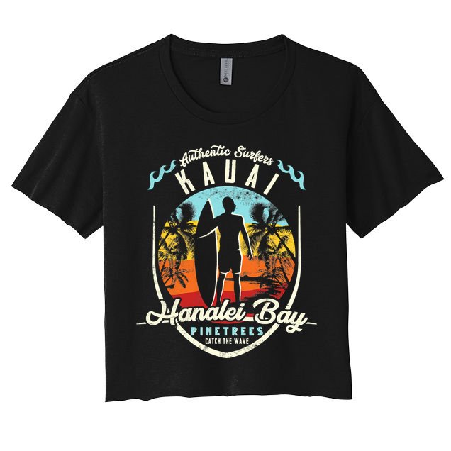 Funny Hanalei Bay Beach Surfing Kauai Surf Vintage Crop Top