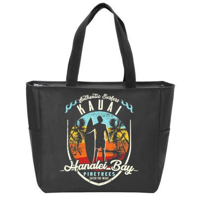 Funny Hanalei Bay Beach Surfing Kauai Surf Vintage Zip Tote Bag