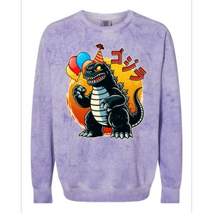 Funny Happy Birthday Japanese Kaiju Monster Colorblast Crewneck Sweatshirt