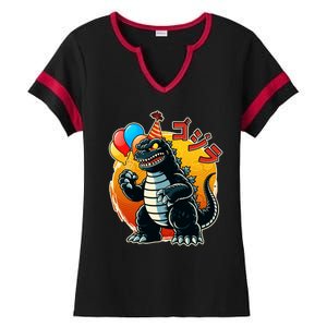 Funny Happy Birthday Japanese Kaiju Monster Ladies Halftime Notch Neck Tee