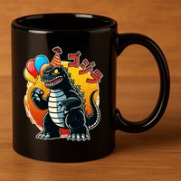 Funny Happy Birthday Japanese Kaiju Monster 11oz C Handle Ceramic Mug