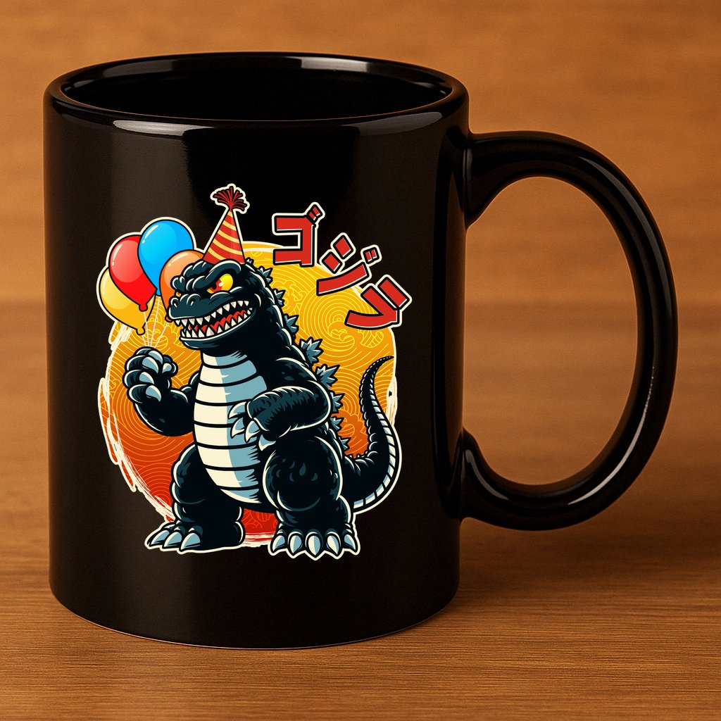 Funny Happy Birthday Japanese Kaiju Monster 11oz C Handle Ceramic Mug