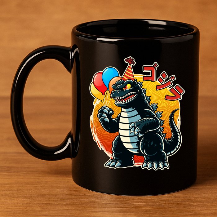 Funny Happy Birthday Japanese Kaiju Monster 11oz C Handle Ceramic Mug