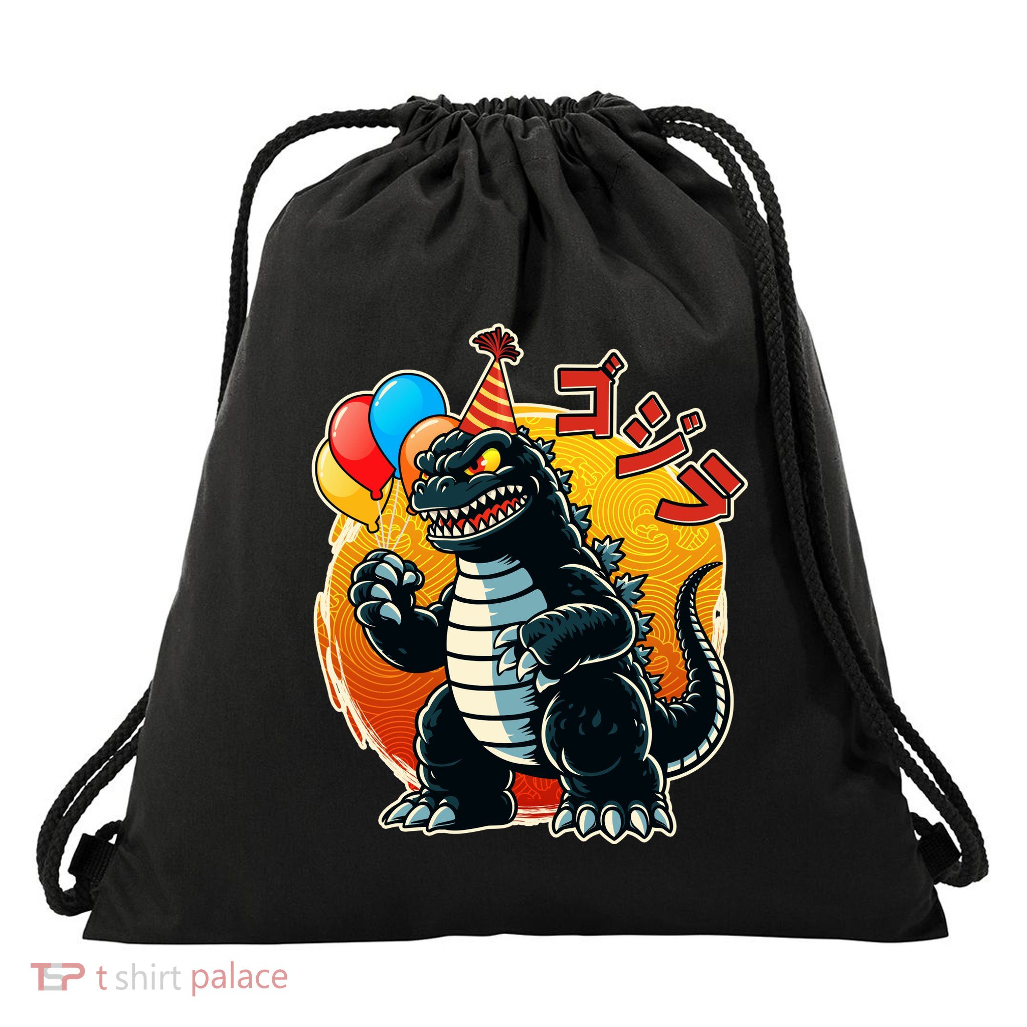 Funny Happy Birthday Japanese Kaiju Monster Drawstring Bag