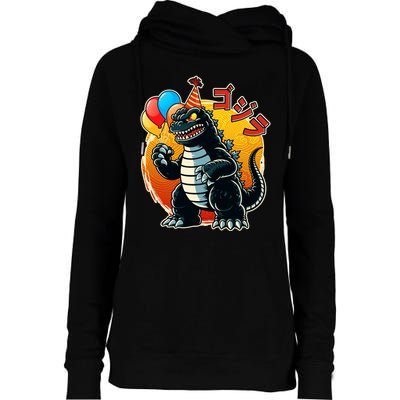 Funny Happy Birthday Japanese Kaiju Monster Womens Funnel Neck Pullover Hood