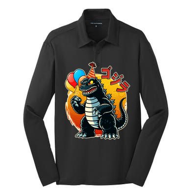 Funny Happy Birthday Japanese Kaiju Monster Silk Touch Performance Long Sleeve Polo