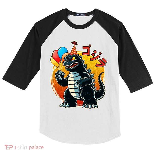 Funny Happy Birthday Japanese Kaiju Monster Kids Colorblock Raglan Jersey