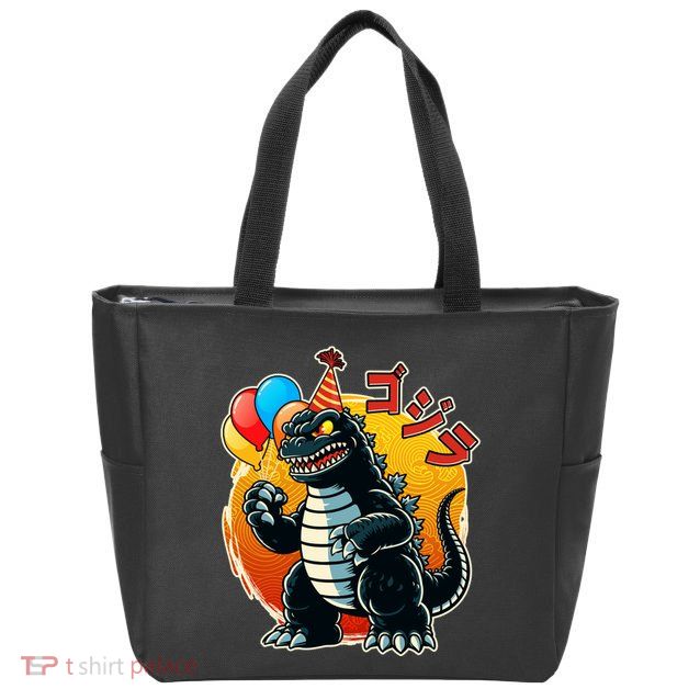 Funny Happy Birthday Japanese Kaiju Monster Zip Tote Bag